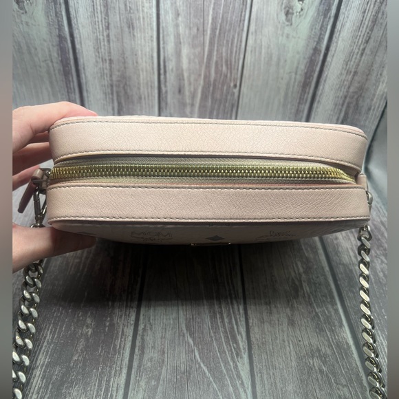 MCM Visetos Mini Camera Crossbody Bag Powder Pink Leather Chain Strap - Picture 12 of 16